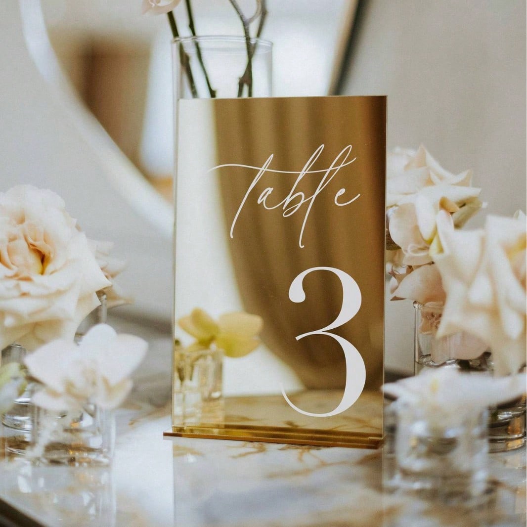 Table Number Gold - لافتات أرقام طاولات من الأكريليك الذهبي،