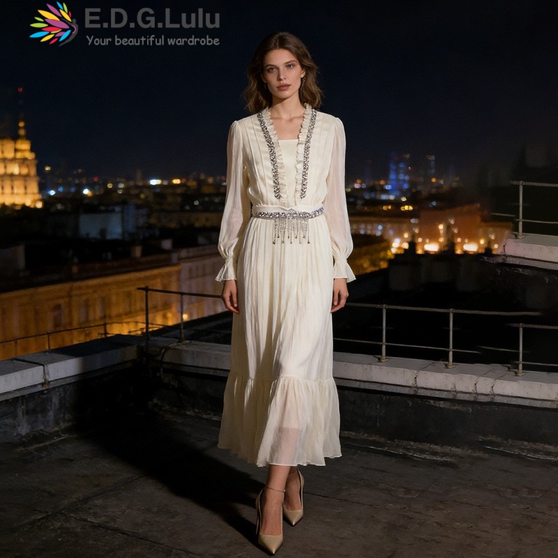 EDGLuLu فستان طويل أنيق من الش - مراجعة Wedding Lulu وسعره